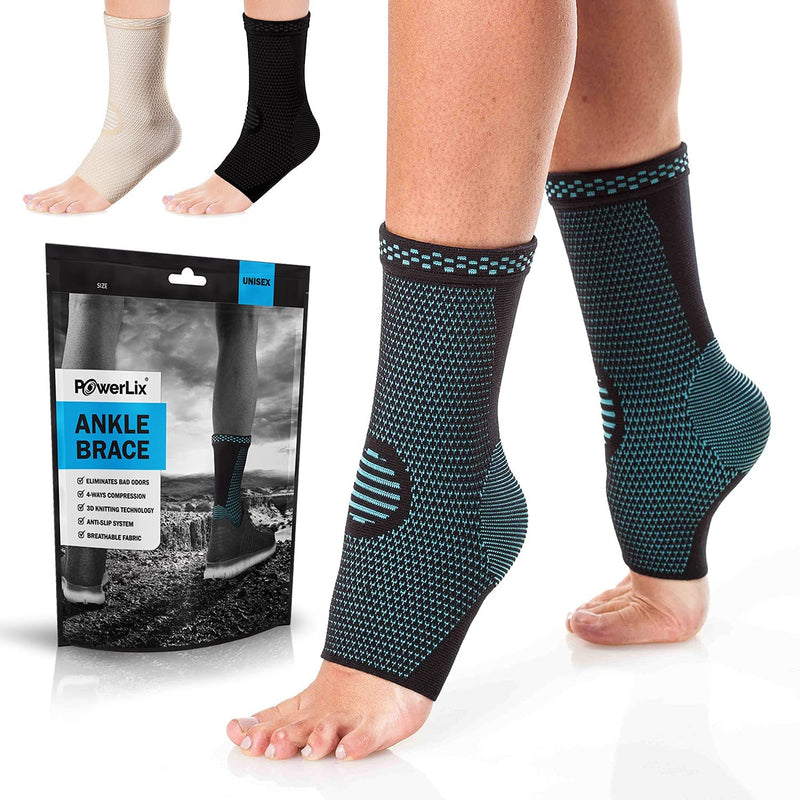 PowerLix Ankle Brace Compression Support Sleeve (Pair) for Injury Recovery, Joint Pain and More. Plantar Fasciitis Foot Socks with Arch Support, Eases Swelling, Heel Spurs, Achilles Tendon Blue Small - NewNest Australia