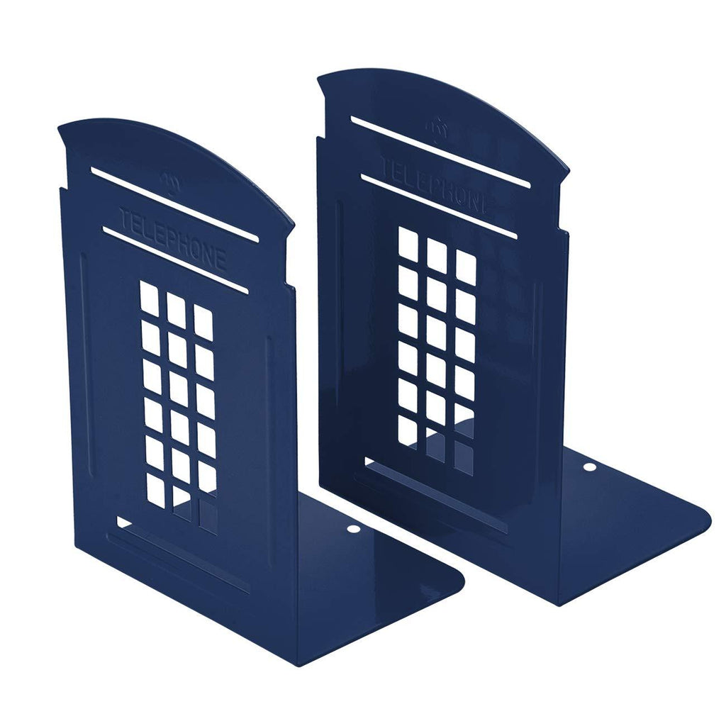 NewNest Australia - Bookends Blue, MerryNine 1 Pair Heavy Metal Non Skid Sturdy Telephone Booth Decorative Gift for Bookshelf Office School Library 