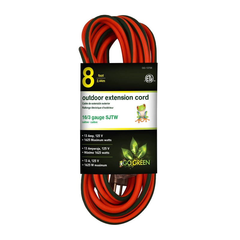 Go Green Power Inc. GG-13708 16/3 8' Heavy Duty Extension Cord-Orange, 8 Ft Orange - NewNest Australia