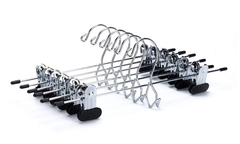 NewNest Australia - 6 Quality Pants Hangers Heavy Duty Add-on Skirt/Slack Metal Hanger, Extra Wide Adjustable Clips, Multi Stackable Add on Hangers, Chrome, Jeans, Bottoms, Set of 6 