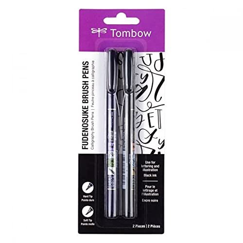Tombow 62038 Fudenosuke Brush Pen, 2-Pack. Soft and Hard Tip Fudenosuke Brush Pens for Calligraphy and Art Drawings 2 Count (Pack of 1) Black - NewNest Australia