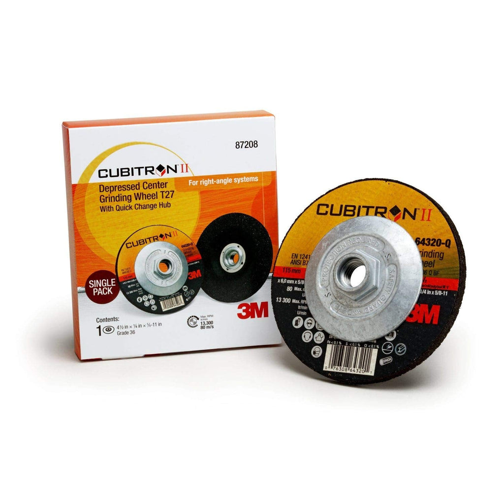 3M Cubitron II Depressed Center Grinding Wheel, 87208, T27 Quick Change, 4-1/2 in x 1/4 in x 5/8-11 in - NewNest Australia