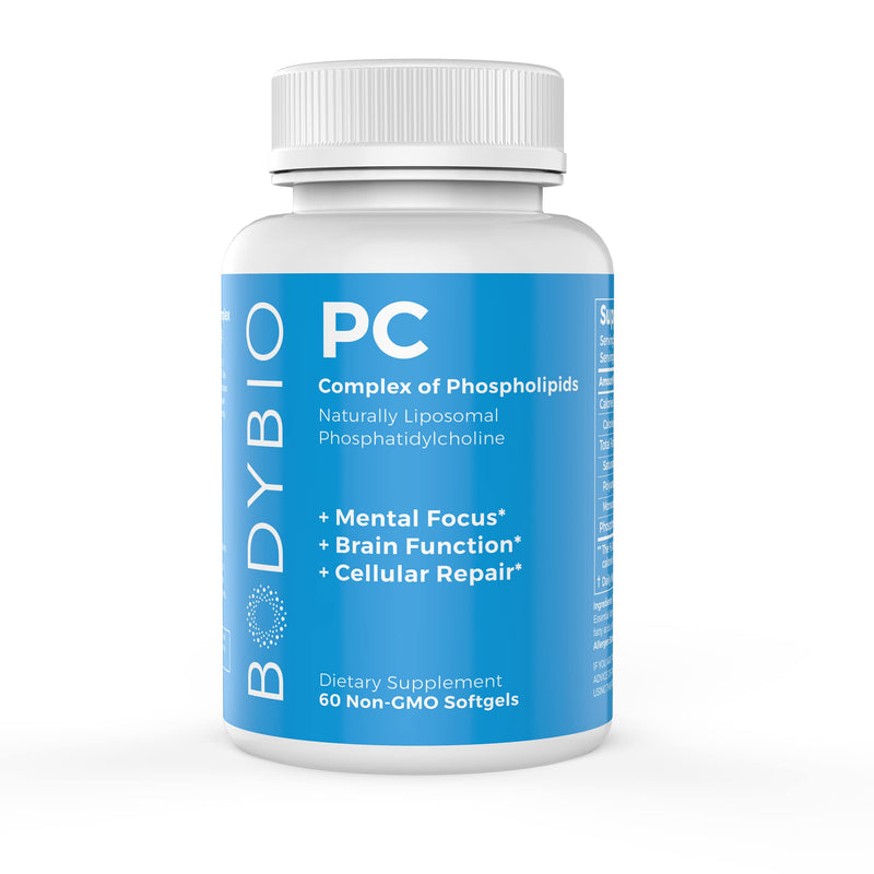 BodyBio - PC Phosphatidylcholine + Phospholipids - Liposomal for High Absorption - Optimal Brain & Cell Health - Boost Memory, Cognition, Focus & Clarity - 100% Non-GMO - 60 Softgels 60 Count (Pack of 1) - NewNest Australia