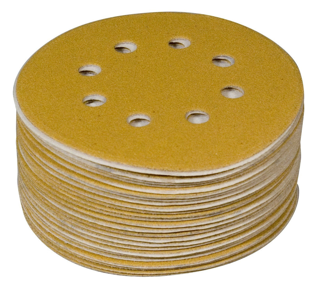 POWERTEC 44008G-50 Gold 5” Hook and Loop Sanding Disc | 8 Hole | 80 Grit – 50 Pack - NewNest Australia