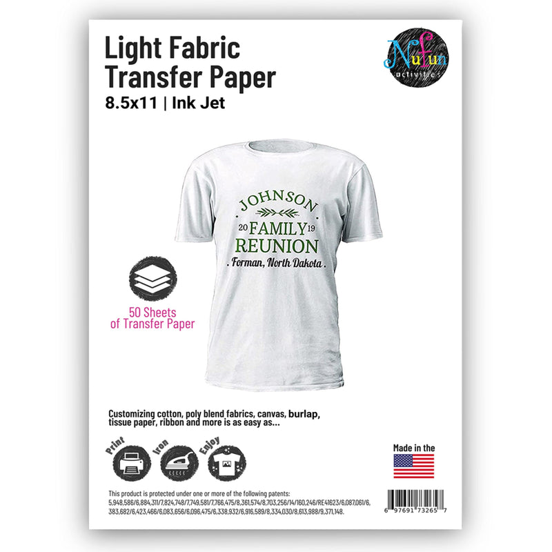 NuFun Activities Inkjet Printable Iron-On Heat Transfer Paper for T Shirts and Light Fabrics, Shirt Printing and DIY Projects - 8.5x11” - 50 Sheets - NewNest Australia