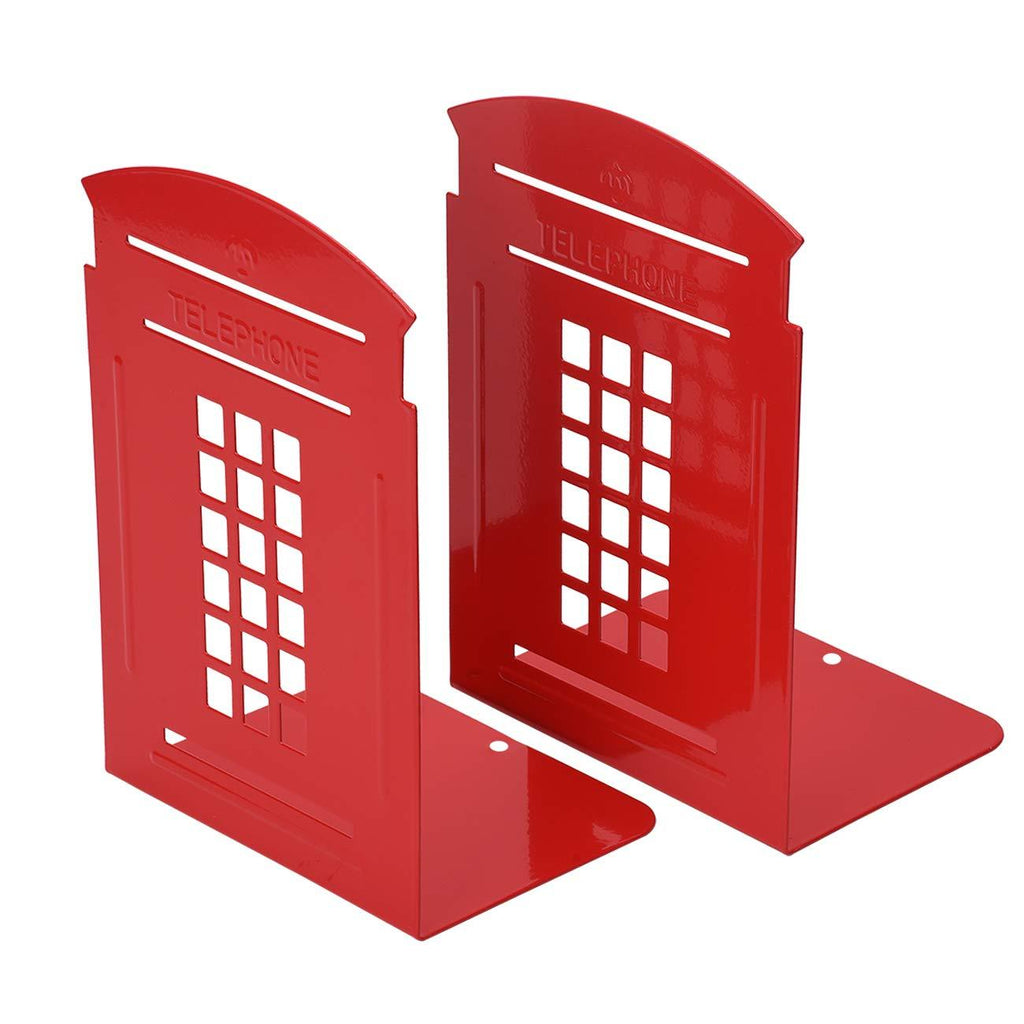 NewNest Australia - Bookends Red, MerryNine 1 Pair Heavy Metal Non Skid Sturdy Telephone Booth Decorative Gift for Bookshelf Office School Library (London-Red) 