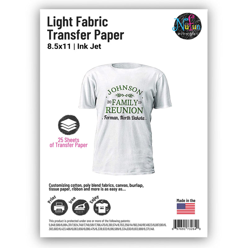 NuFun Activities Inkjet Printable Iron-On Heat Transfer Paper, Light Fabrics, 8.5 x 11 inch (25 Sheets) Make Your own Custom T-Shirt 25 Sheets - NewNest Australia