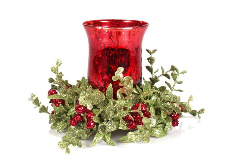 NewNest Australia - Ganz Kissing Krystals Small Red Mecury Glass Hurrican Candle Holder and Mistletoe Set 