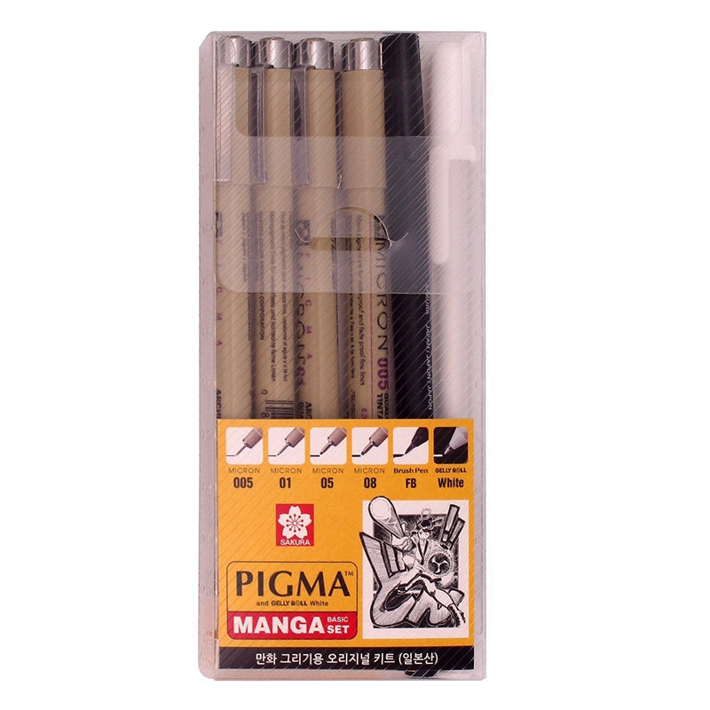 Sakura Pigma Manga Basic Set (005, 01, 05, 08, FB, White) 6 Piece Set - NewNest Australia