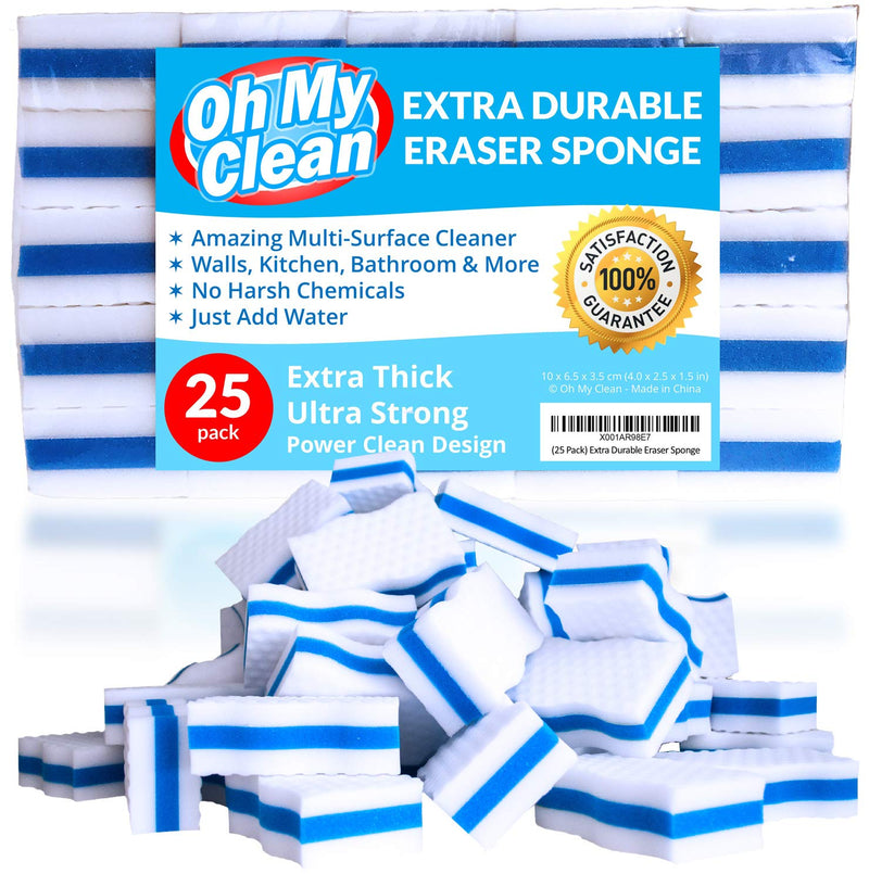 (25 Pack) Extra Durable Eraser Sponge - Extra Thick, Long Lasting, Premium Melamine Sponges in Bulk - Multi-Purpose Power Scrubber - Bathroom, Kitchen, Floor, Bathtub, Toilet, Baseboard, Wall Cleaner 25 - NewNest Australia