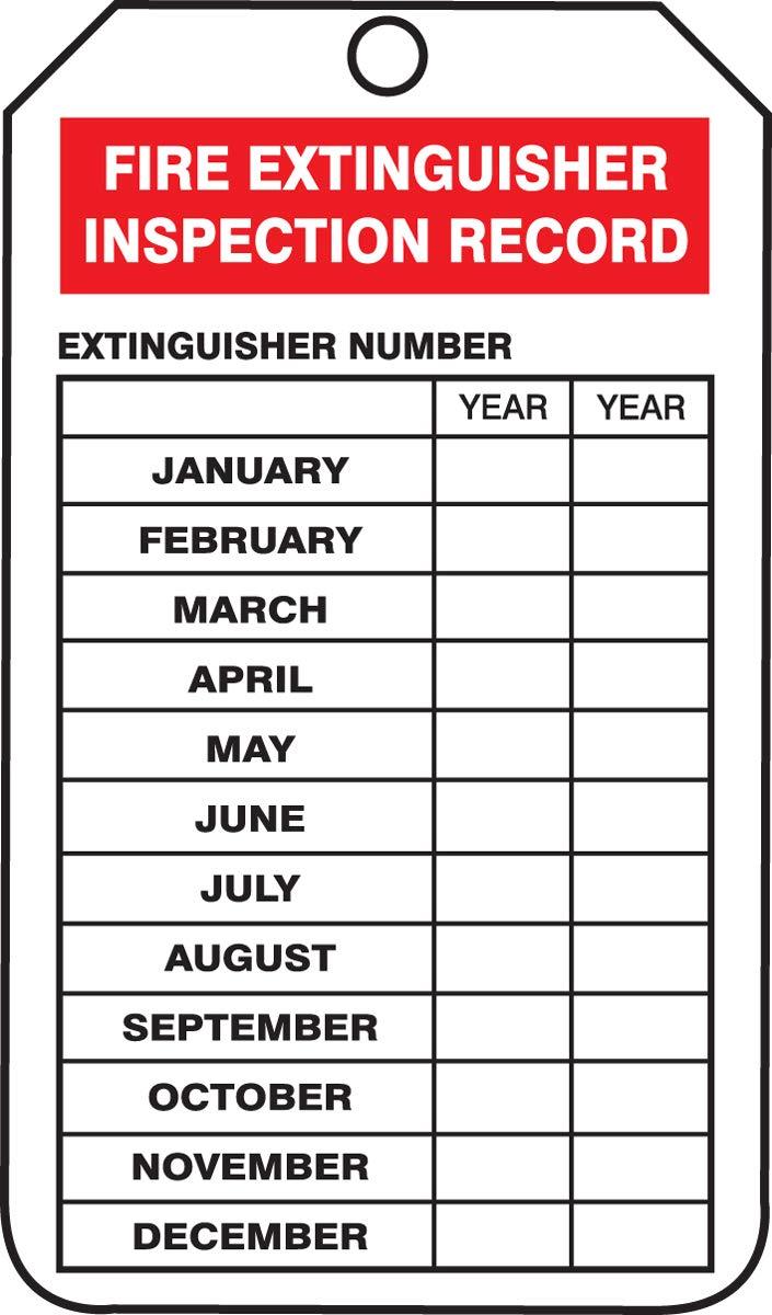 Accuform"FIRE Extinguisher Inspection Record" Pack of 25 RP-Plastic Mini Tags, 4.25" x 2.13, Red/Black on White, TRM101PTP - NewNest Australia