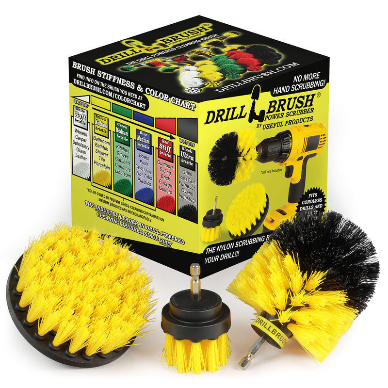 Drill Brush Attachment - Bathroom Surfaces Tub, Shower, Tile and Grout All Purpose Power Scrubber Cleaning Kit –Grout Drill Brush Set – Drill Brushes by Drill Brush Power Scrubber by Useful Products All Purpose Medium-yellow - NewNest Australia
