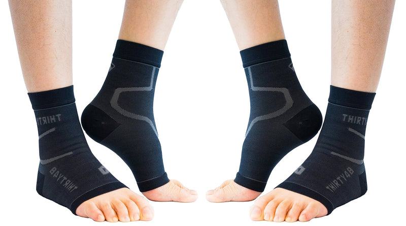 Thirty48 Plantar Fasciitis Compression Socks(1 or 2 Pairs), 20-30 mmHg Foot Compression Sleeves for Ankle/Heel Support, Increase Blood Circulation, Relieve Arch Pain, Reduce Foot Swelling Black & Black (2 Pairs) Large - NewNest Australia