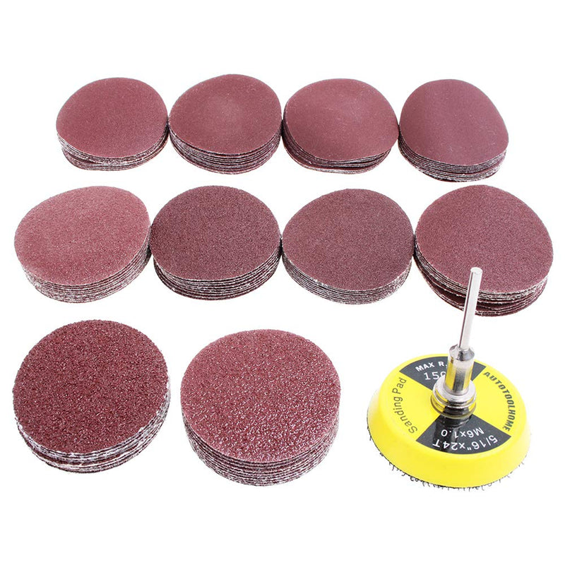 AUTOTOOLHOME 100 Pack 2 inch Sanding Discs Kit with Polishing Pads Plate 40 60 80 100 120 150 180 240 320 400 Grit Sandpapers for Drill Grinder Rotary Tool - NewNest Australia