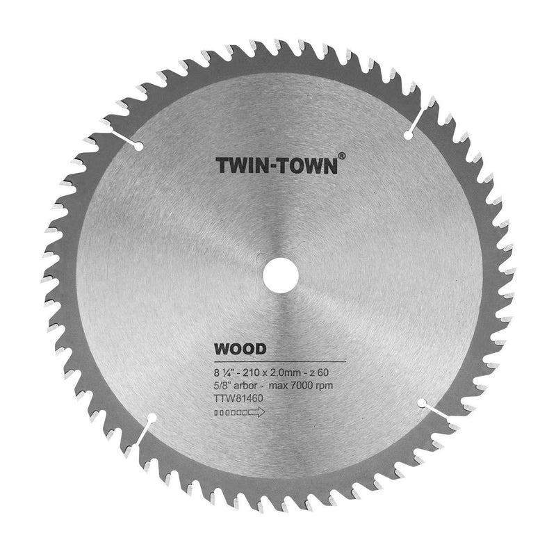TWIN-TOWN 8-1/4-Inch Saw Blade, 60 Teeth,General Purpose for Soft Wood, Hard Wood, Chipboard & Plywood, 5/8-Inch DMK Arbor 8-1/4" 60T - NewNest Australia