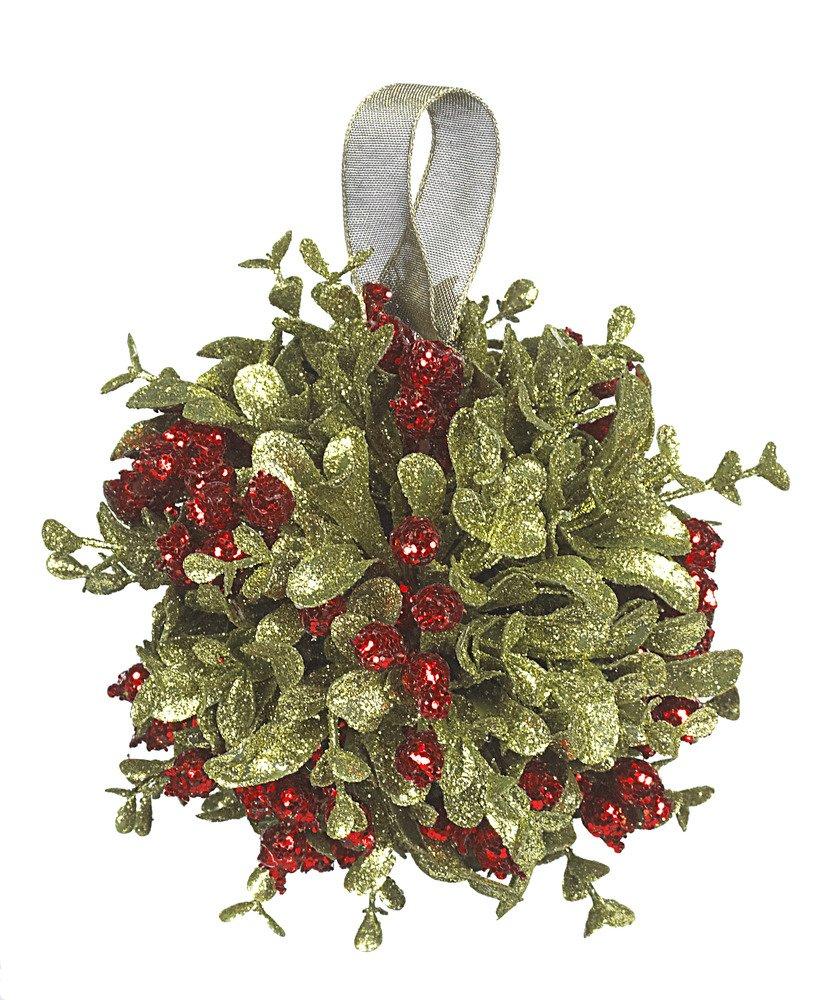 NewNest Australia - Ganz 5 Inch Mistletoe Kissing Ball Ornament,Red,5" Dia. Green, Red 