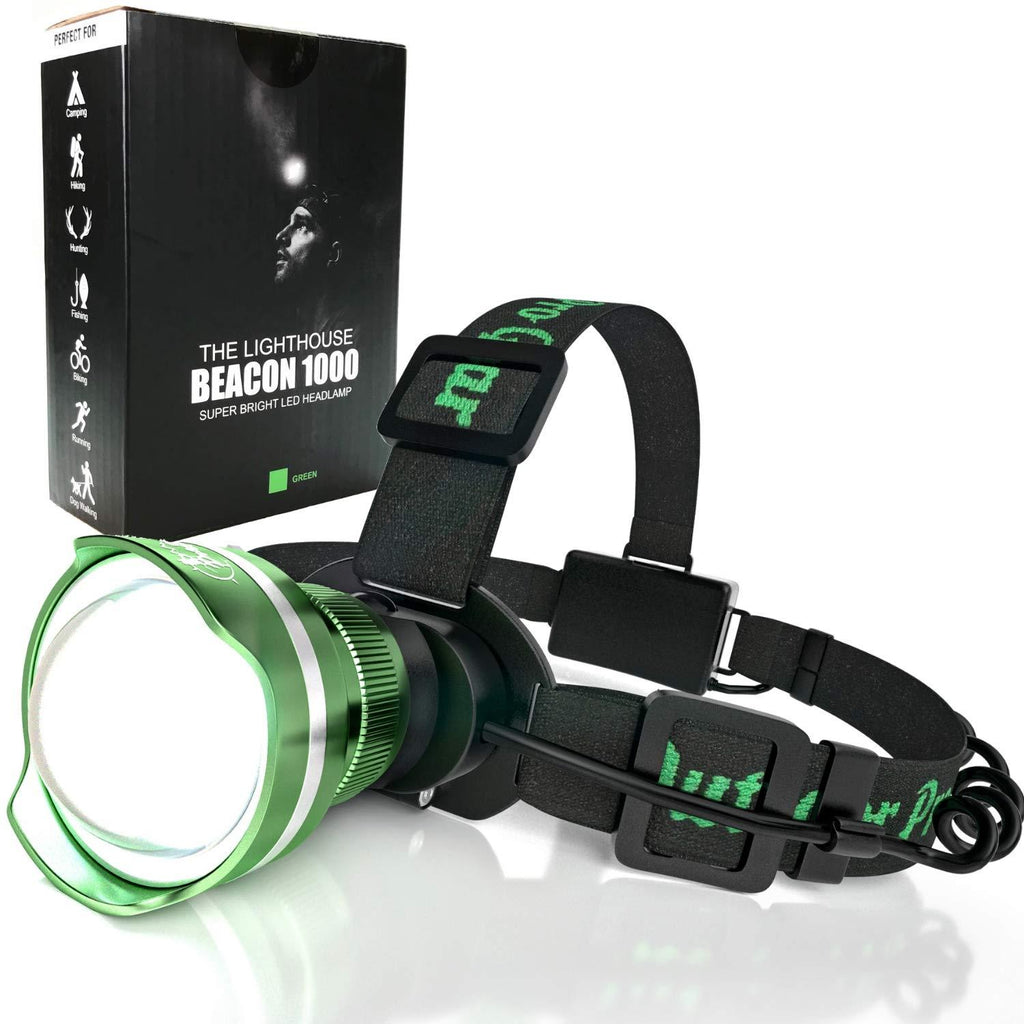 Super Bright Led Headlamp Flashlight - Zoomable Broadbeam Spot Head Lamp - For Caving Spelunking Running Hunting Hiking Camping - Construction Hard Hat Work Light - For Men and Women (Green) Nature Green - NewNest Australia