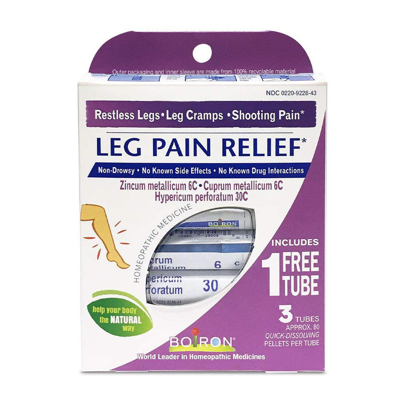 Boiron Leg Pain Relief, 3 Pack of 80-Pellet Tubes, Zincum metallicum 6C Cuprum mettalicum, 6C Hypericum perforatum 30C, Homeopathic Medicine to Relieve Restless Legs Leg Cramps and Shooting Pain, Blue - NewNest Australia
