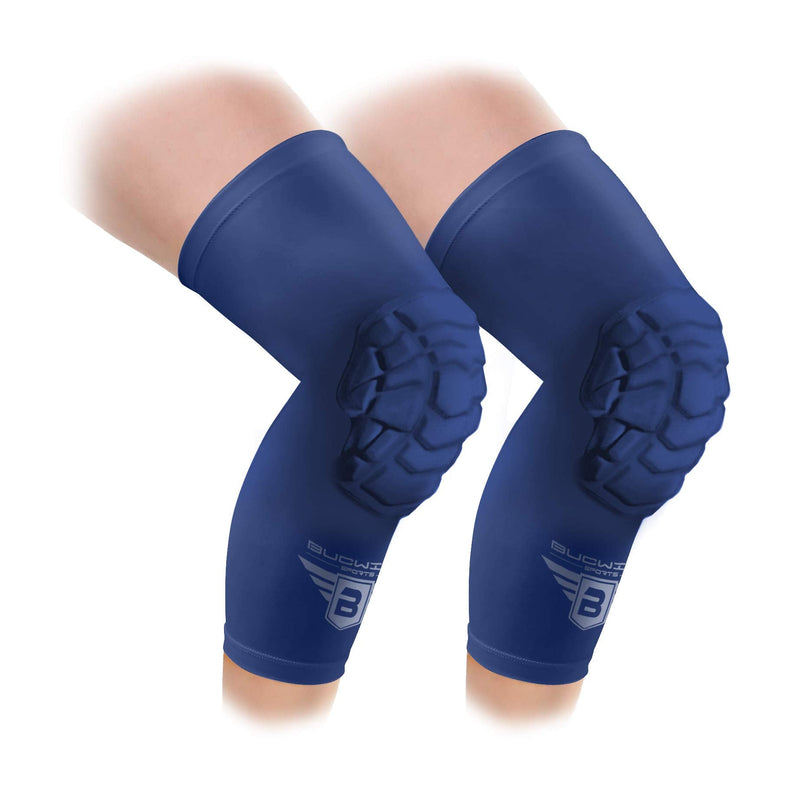 Bucwild Sports Knee Pads/Padded Compression Pro Knee Sleeves (1 Pair) Youth & Adult Sizes - Basketball Wrestling Volleyball Black White Red Blue Navy Blue XS (Youth) - NewNest Australia