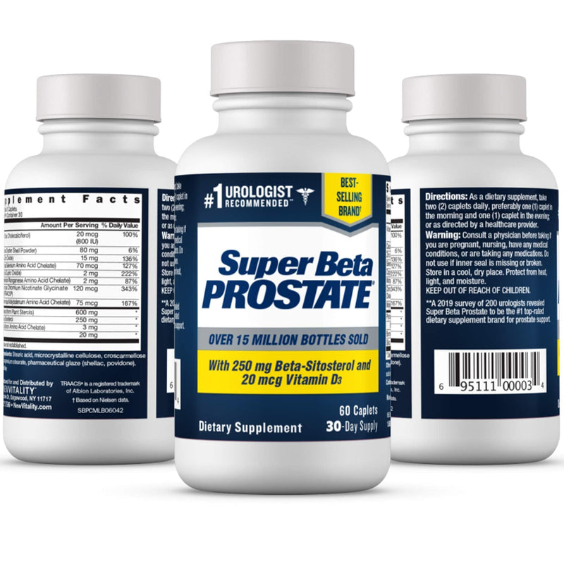 Super Beta Prostate – Over 15 Million Bottles Sold – Urologist Recommended Prostate Supplement for Men - Reduce Bathroom Trips Night, Promote Sleep & Bladder Emptying, Beta Sitosterol (60ct, 1 Bottle) 60 Count (Pack of 1) - NewNest Australia