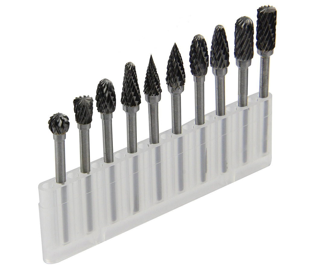 YXGOOD 10 Pieces Tungsten Carbide Double Cut Rotary Burr Set with 3 mm (1/8 Inch) Shank and 6 mm (1/4 Inch) Head Size - NewNest Australia