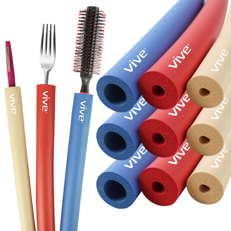 Vive Foam Tubing (9 Pack) - Utensil Padding Grips - Spoon, Fork Round Hollow Medical Closed Cell Tube - Cut to Length - Provides Wider, Larger Grip Pipe Tool for Dexterity, Disabled, Elderly - NewNest Australia