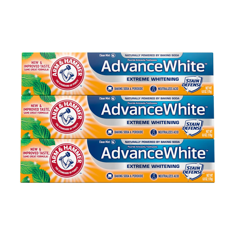 ARM & HAMMER Advanced White Extreme Whitening Toothpaste, TRIPLE PACK (Contains Three 6 Ounce Tubes) -Clean Mint - Fluoride Toothpaste (Pack of 3) - NewNest Australia