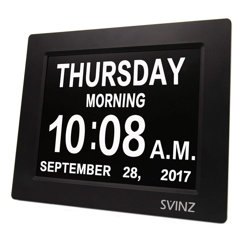 NewNest Australia - SVINZ 3 Alarms Dementia Clock, 2 Auto-Dim Options, Large Display Digital Calendar Day Clock for Vision Impaired, Elderly, Memory Loss, Black, SDC008W 