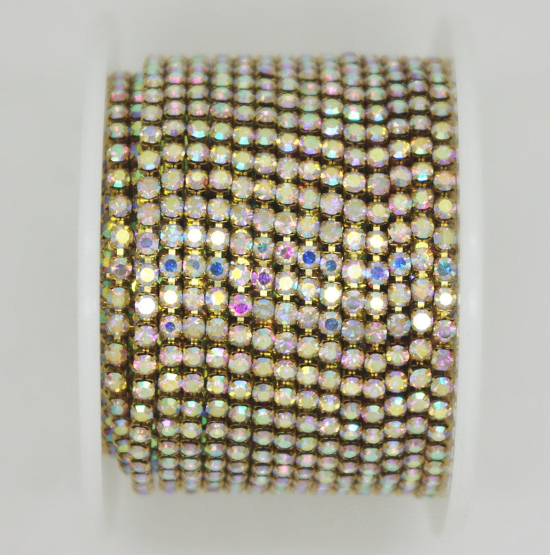 10 Yard Crystal AB Rhinestone Close Chain Clear Trim Sewing Craft (2.5mm, Gold) 2.5mm - NewNest Australia