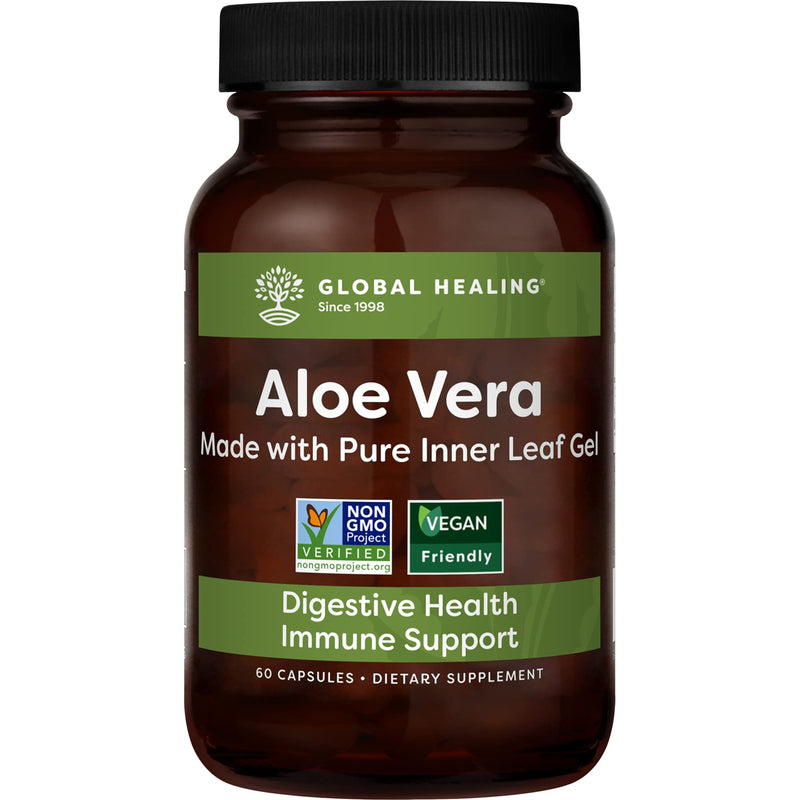 Global Healing Aloe Vera Bio-Active Organic Leaf Supplement - 200x Concentrate Formula with Highest Concentration of Acemannan - Aloin-Free - Gut Health & Immune Support - 60 Capsules - NewNest Australia