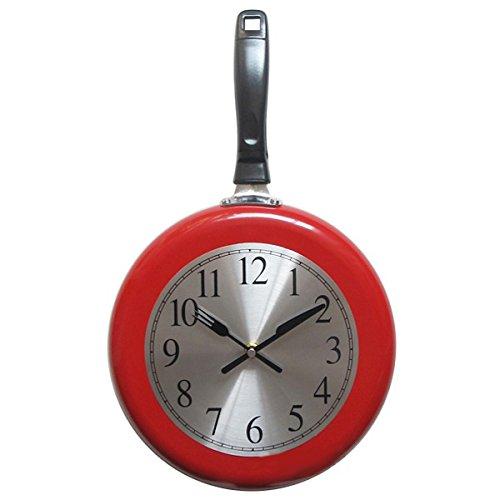 NewNest Australia - Wall Clock, 10 inch Metal Frying Pan Kitchen Wall Clock Home Decor - Kitchen Themed Unique Wall Clock with a Screwdriver (Red) Red 