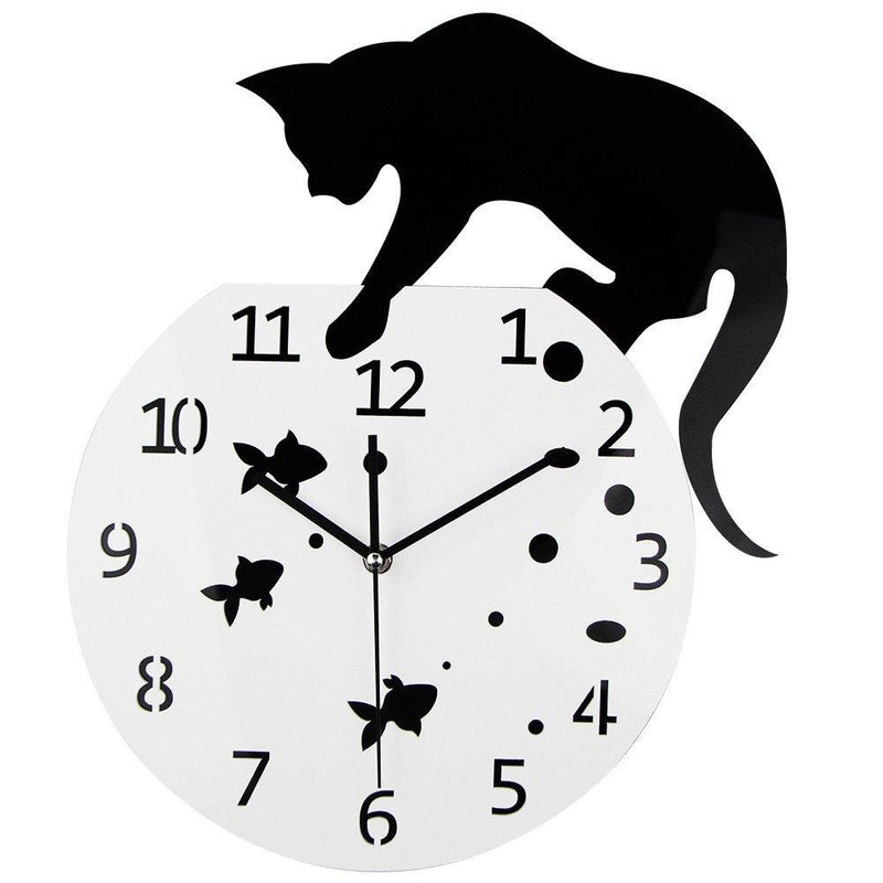 NewNest Australia - Timelike Fishbowl Cat Clock/Creative Wall Clocks/Home DIY Decoration Watch/Cat on Clock Living Room Mirror 3D Wall Design 