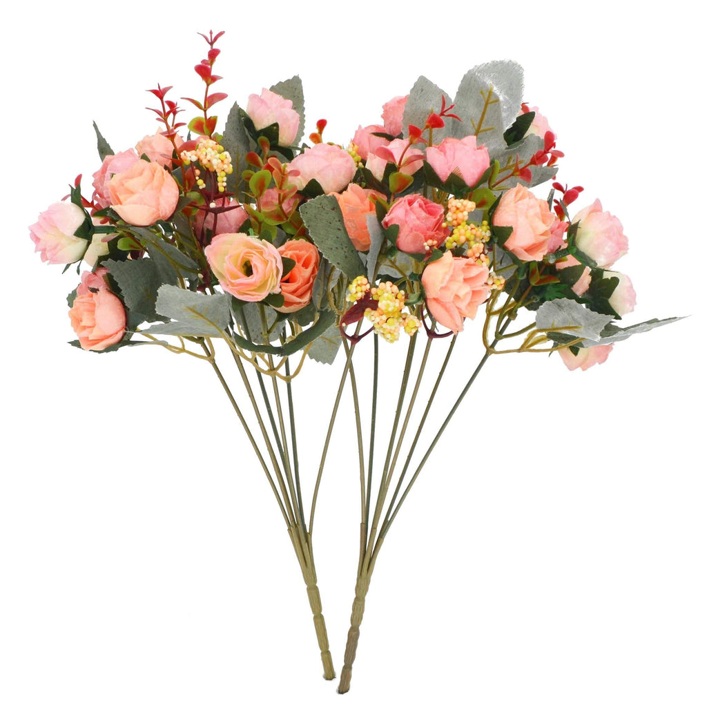 NewNest Australia - JEDFORE 21 Heads Artificial Silk Rose Dried Flowers Flower Arrangement Fake Bouquet Wedding Home Floral Decor - Pack of 2 (Pink ) 