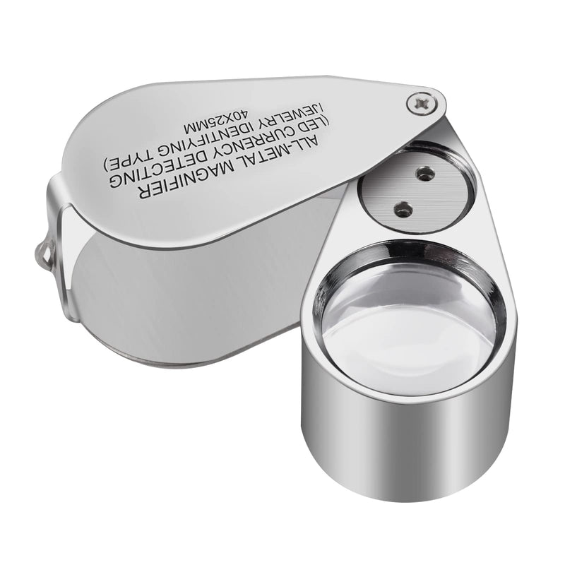40X Full Metal Illuminated Jewelry Loop Magnifier, XYK Pocket Folding Magnifying Glass Jewelers Eye Loupe with LED(LED Currency Detecting/Jewelry Identifying) 40x metal - NewNest Australia