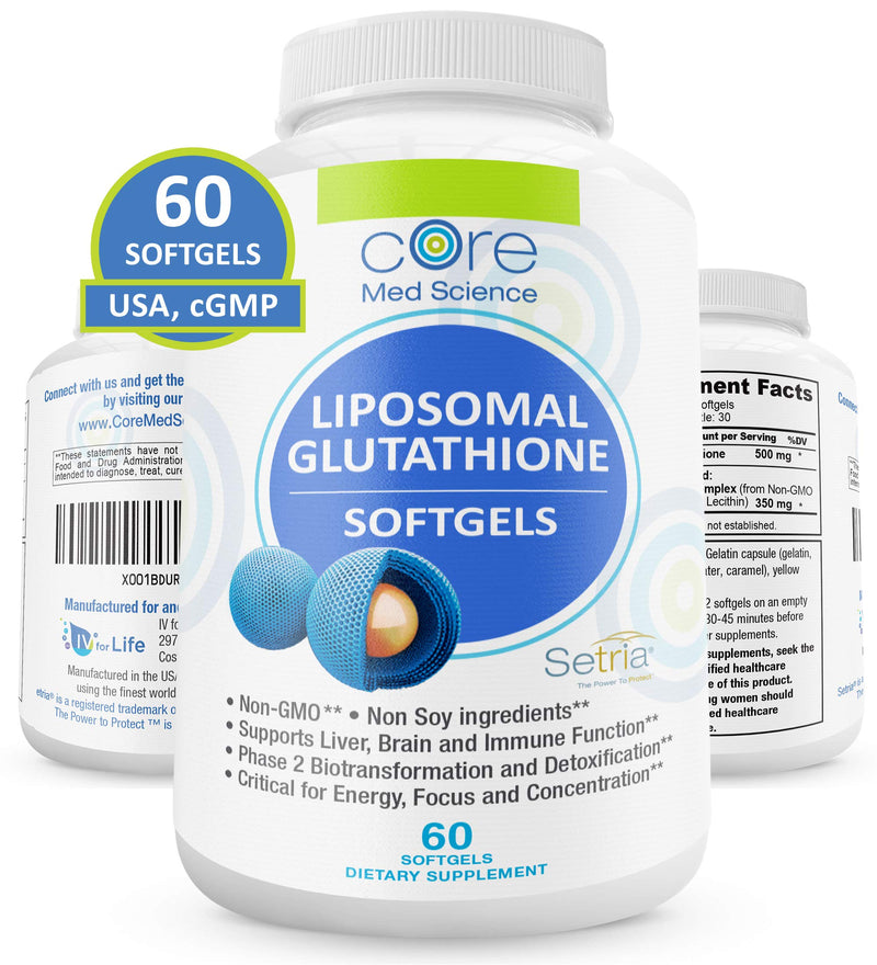 Liposomal Glutathione Softgels NO-Taste - Pure Reduced Setria® Glutathione 500mg - Liver Detox, Brain Function - China-Free Glutathione, Soy-Free Gluten-Free Dairy-Free Non-GMO - 60 Softgels - NewNest Australia