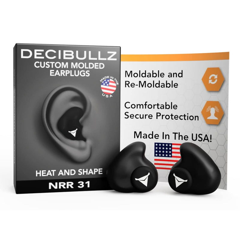 Decibullz - Custom Molded Earplugs, 31dB Highest NRR, Comfortable Hearing Protection for Shooting, Travel, Work and Concerts Black - NewNest Australia