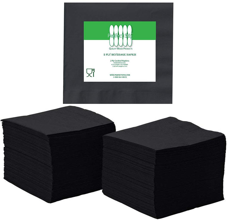Perfectware - 2 Ply Black-200ct Perfect Stix 2 Ply Beverage Black Napkin-200 Paper Cocktail Beverage Napkin Black, 9.5" x 9.5" (Pack of 200) 200ct - NewNest Australia