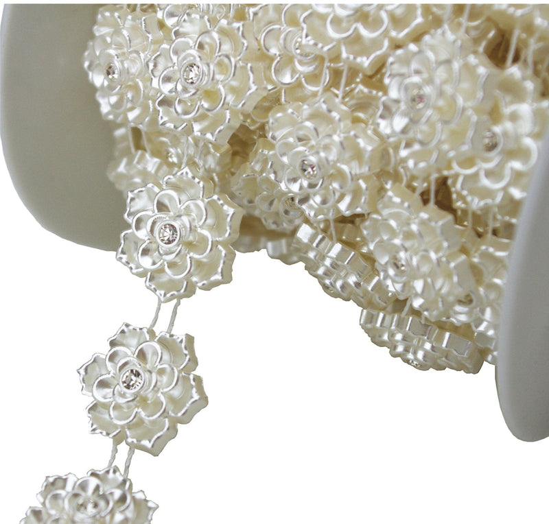 AEAOA 5 Yards 4/5" Ivory Flower Pearl Rhinestone Chain Sew On Trims Wedding Dress Decoration (LZ95) LZ95 - NewNest Australia