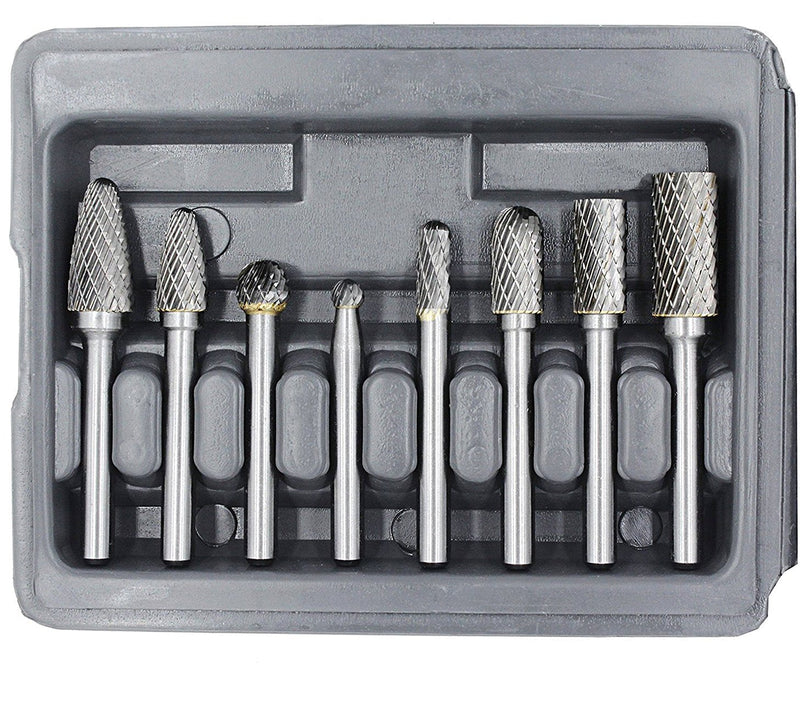 YUFUTOL Carbide Burr Set with 1/4''(6.35mm) Shank 8pcs Double Cut Solid Carbide Rotary Burr Set for Die Grinder Drill, Metal Wood Carving, Engraving,Polishing,Drilling - NewNest Australia