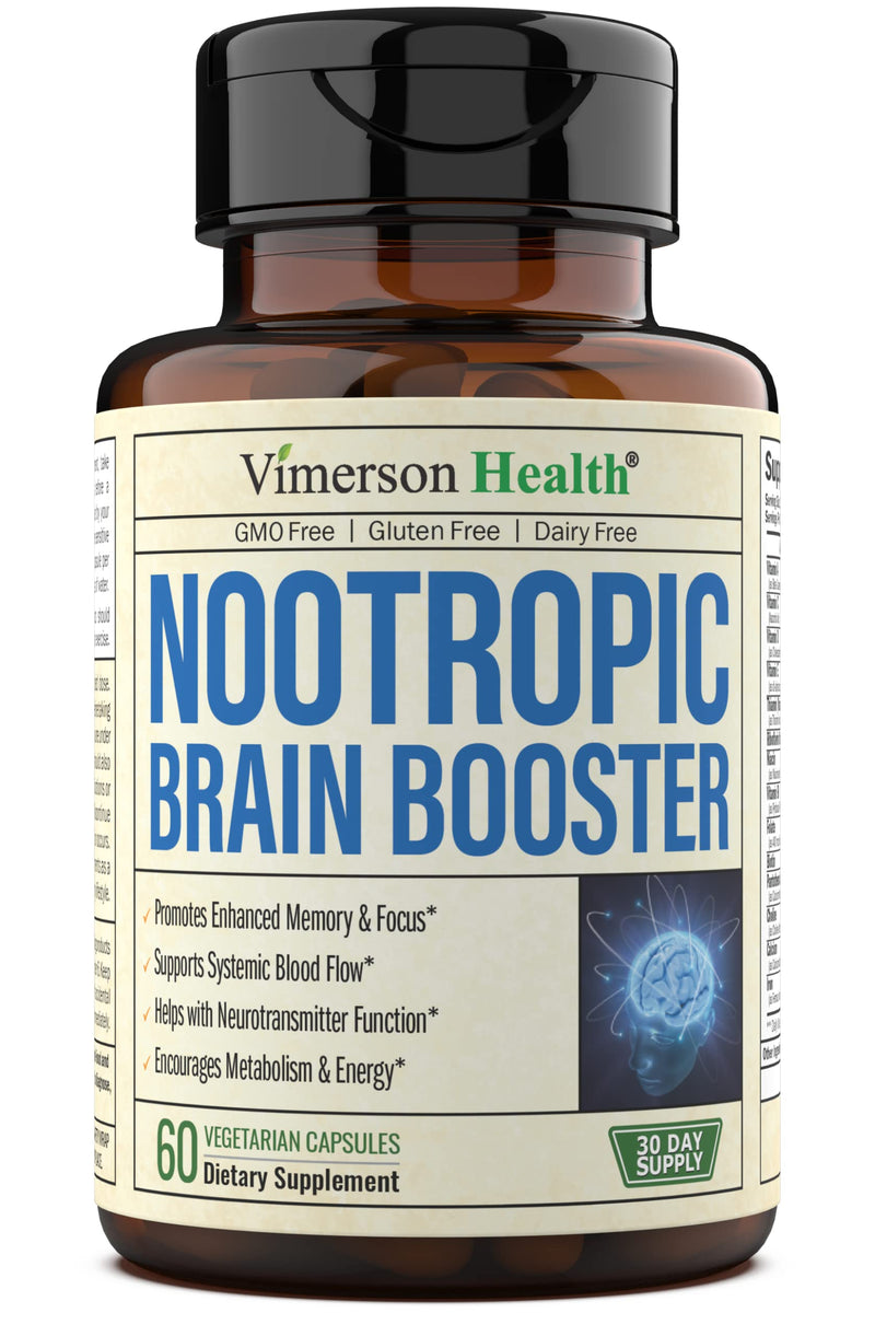 Nootropic Brain Booster with Copper. Memory, Mind, Focus. Promotes Concentration, Cognition and Mental Performance. Boosts Metabolism and Energy. Non-GMO Supplement with GABA, DMAE, Bacopa, Vitamins - NewNest Australia