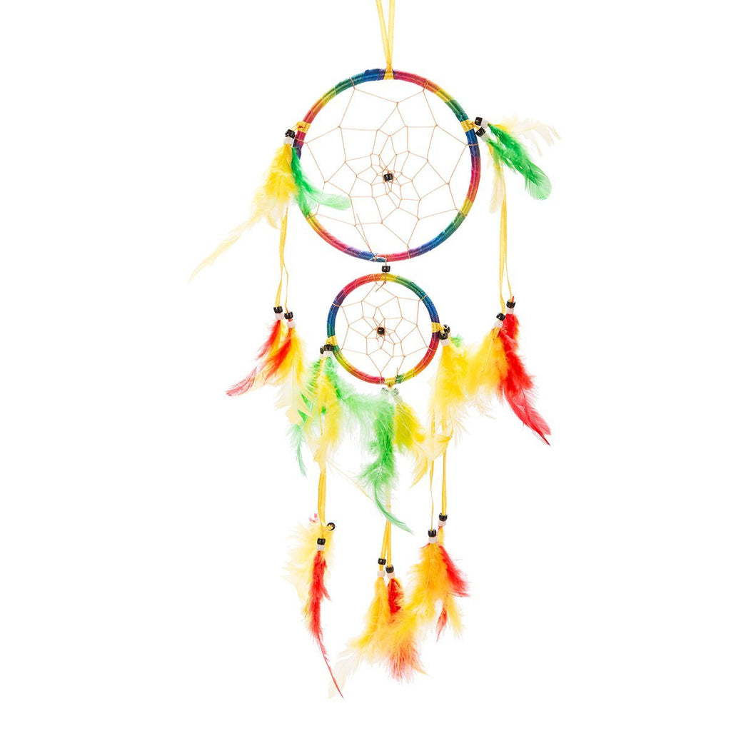 NewNest Australia - THY COLLECTIBLES 18" Traditional Rainbow Dream Catcher with Feathers Wall or Car Hanging Ornament Double Circles 