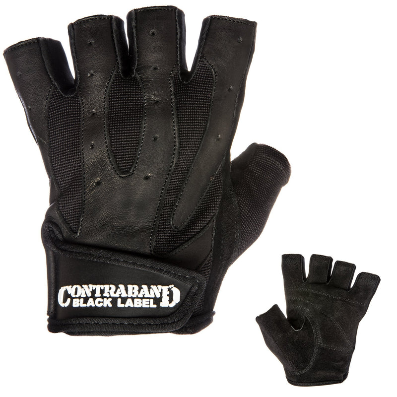 Contraband Black Label 5150 Mens Pro Leather Fingerless Weight Lifting Gloves - Durable Light - Medium Padded Split Leather Gym Gloves - Perfect Classic Lifting Gloves (Pair) X-Large - NewNest Australia