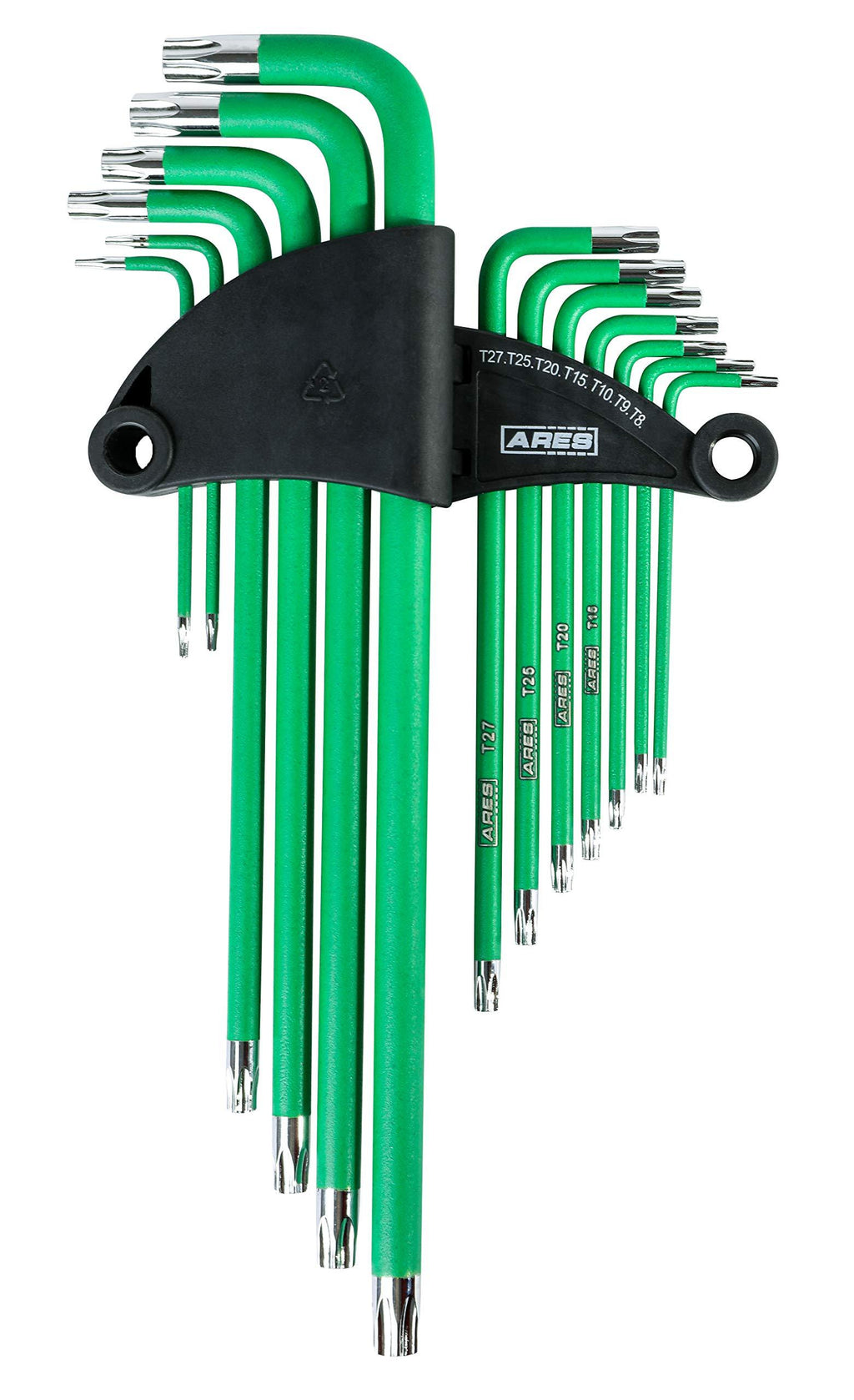 ARES 70166-13-Piece Extra Long Arm Star Key Wrench Set - Chrome Finish with Green High Visibility Anti-Slip Coating - Convenient Storage Case Included Star Key Set - NewNest Australia