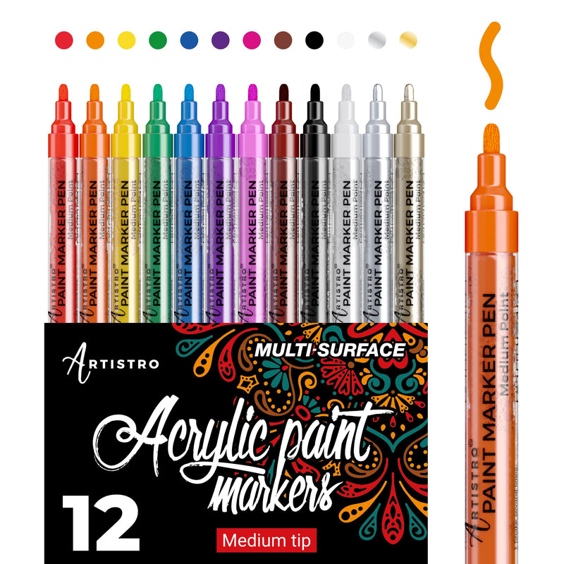 Acrylic Paint Pens for Rock Painting, Stone, Ceramic, Glass, Wood, Fabric, Canvas, Porcelain, Metal. Set of 12 Acrylic Paint Markers Medium Tip 12 Pack Medium Tip - NewNest Australia