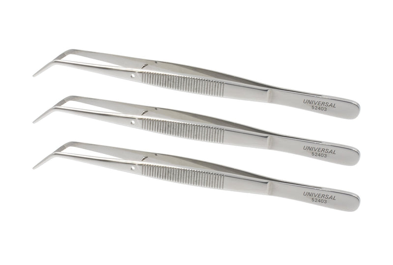 Universal Stainless Steel Tweezers – Heavy Pattern Precision Grade Curved Tip Forceps Tweezers with Serrated Tip and Knurled Handle (3 Pack) 3 Pack - NewNest Australia