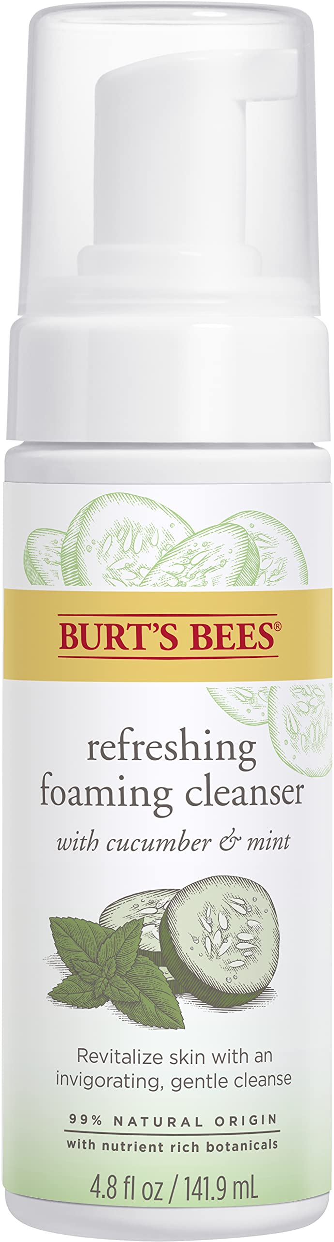 Burt's Bees Refreshing Foaming Cleanser and Natural Face Wash with Cucumber and Mint, 4.8 Fl Oz - NewNest Australia