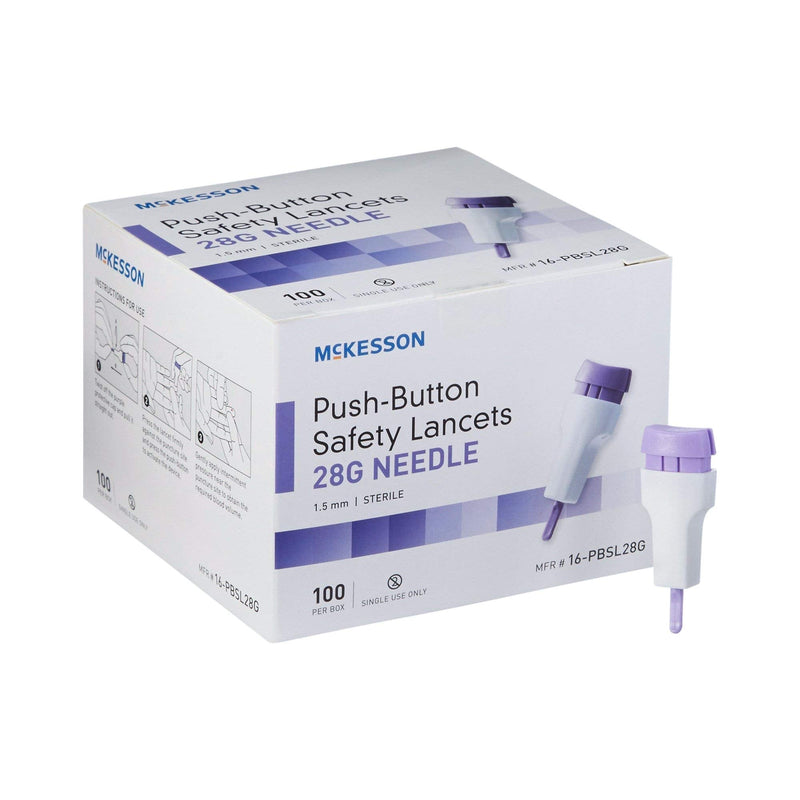 McKesson Safety Lancets, Sterile, Push-Button, 28 Gauge Needle, 1.5 mm, 100 Count, 1 Pack 100 Count (Pack of 1) - NewNest Australia