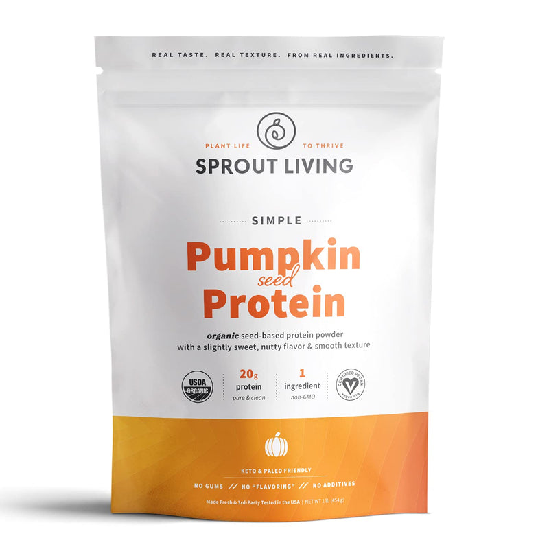 Sprout Living Simple Pumpkin Seed Protein Powder, 20 Grams Organic Plant Based Protein Powder without Artificial Sweeteners, Non Dairy, Non-GMO, Vegan, Gluten Free, Keto Drink Mix (1 Pound) 1 Pound (Pack of 1) - NewNest Australia