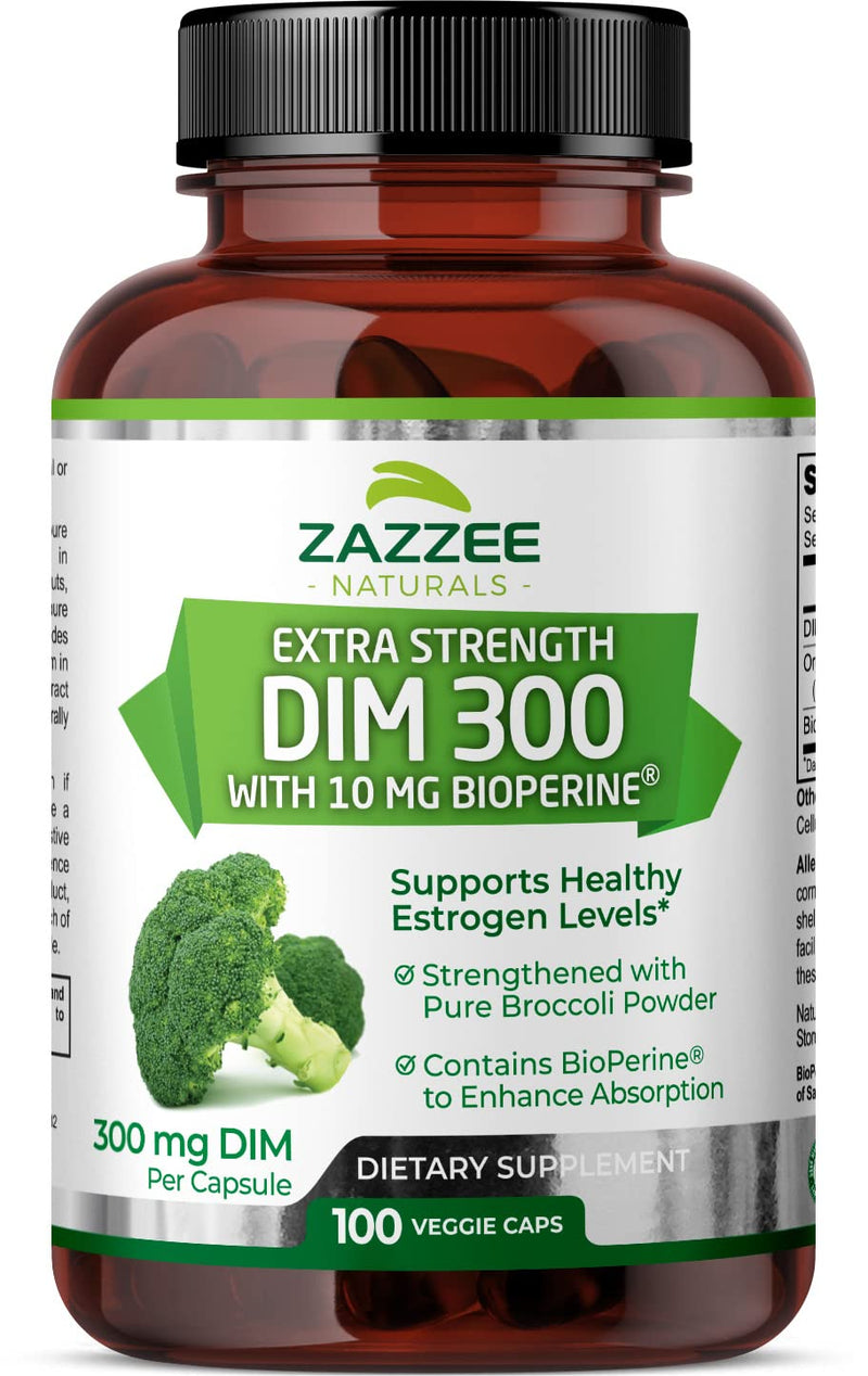 Zazzee Extra Strength DIM 300 mg per Capsule, 10 mg BioPerine, 100 Vegan Capsules, 100 Day Supply, Plus Pure Organic Broccoli Extract, Vegan and Non-GMO - NewNest Australia