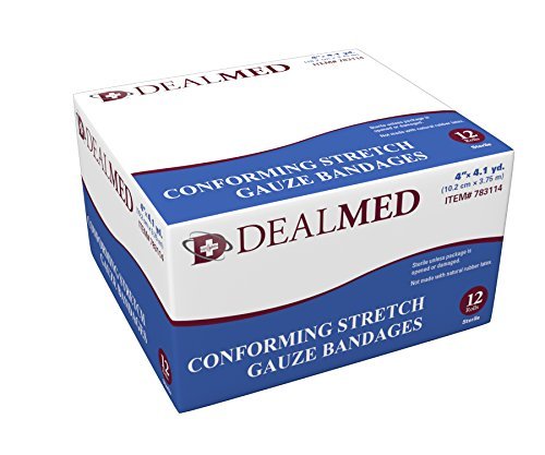 Dealmed 4" Sterile Conforming Stretch Gauze Bandages, 12 Gauze Bandage Rolls, 4.1 Yards Stretched Gauze Rolls, Wound Care Product 4 Inch (Pack of 12) - NewNest Australia